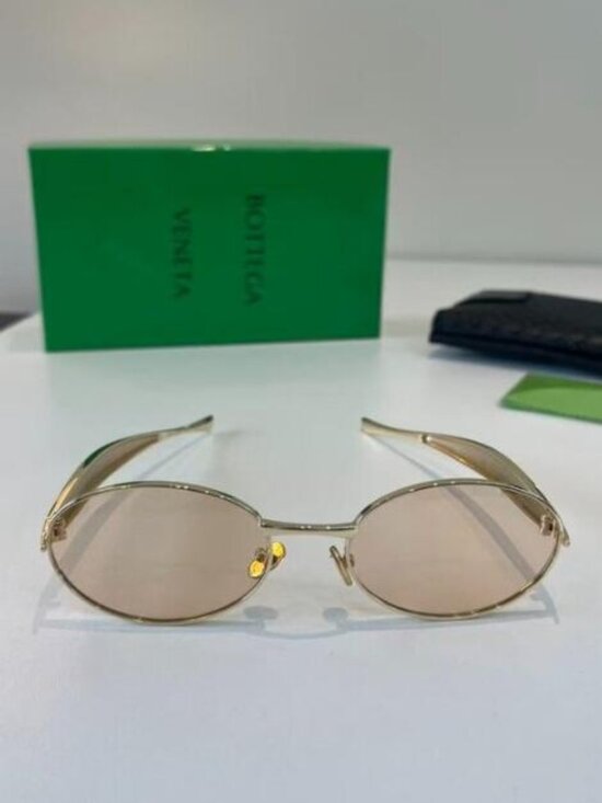 Bottega Veneta Gold Oval Sunglasses with Sculptural Temples